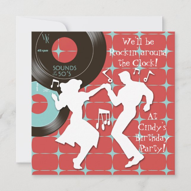 1950's Theme Birthday Party Invitations (Front)