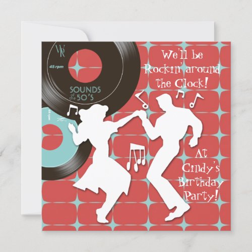 1950's Theme Birthday Party Invitations