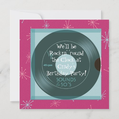1950's Theme Birthday Party Invitations