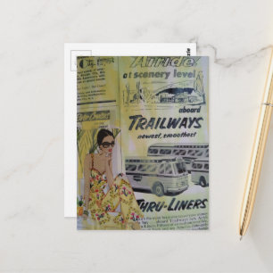 1950s travel ads and a summer woman mixed media postcard