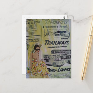 1950s travel and vacation ads lady mixed media postcard