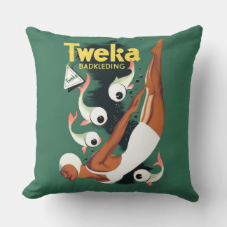 1950s Tweka swimsuit ad print Throw Pillow