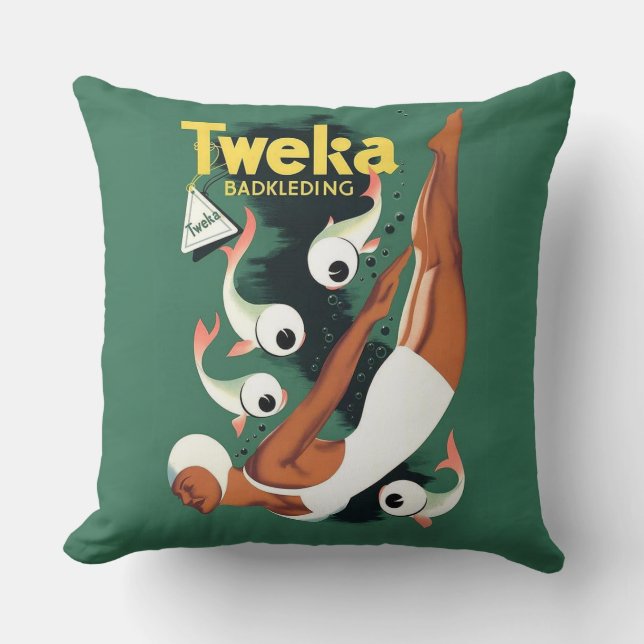 1950s Tweka swimsuit ad print Throw Pillow (Front)