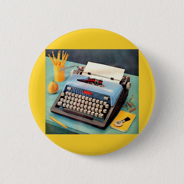 1950s typewriter ad image button (Front)