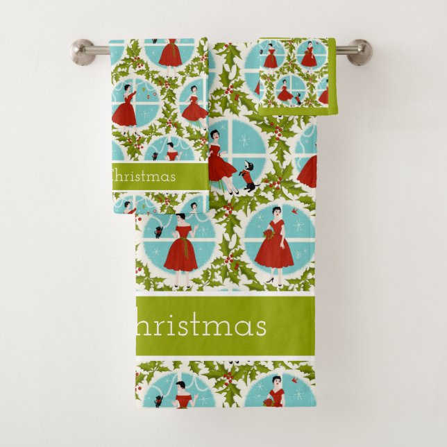 1950's Vintage Christmas Bath Towel Set (Insitu)