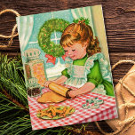 1950'S Vintage Christmas Girl Baking Cookies Holiday Postcard<br><div class="desc">1950'S Vintage Christmas Girl Baking Cookies</div>