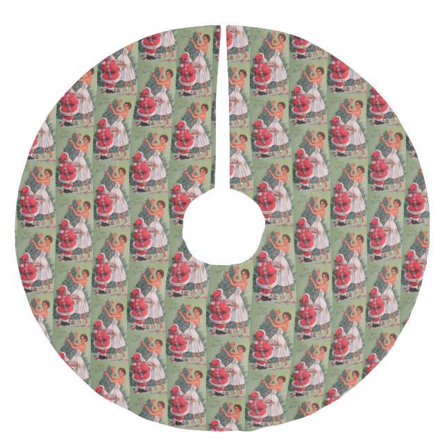 1950s Vintage Christmas Girl Decorating Tree Brushed Polyester Tree Skirt (Front)
