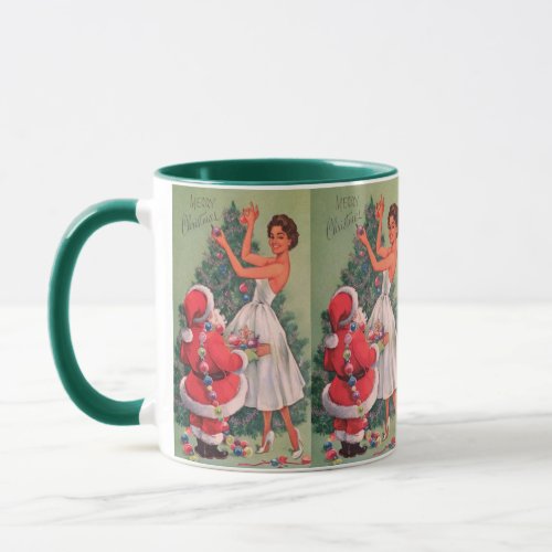 1950s Vintage Christmas Girl Decorating Tree Mug