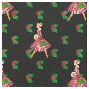 1950s vintage christmas lady black fabric