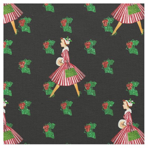 1950s vintage christmas lady black fabric