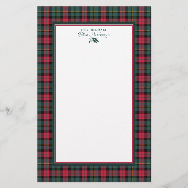 1950s Vintage Christmas Plaid Personalized Stationery (Front)