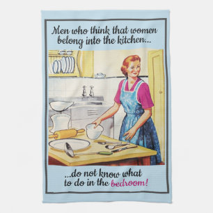 1950's Vintage Funny Feminist Women in Kitchen Kitchen Towel