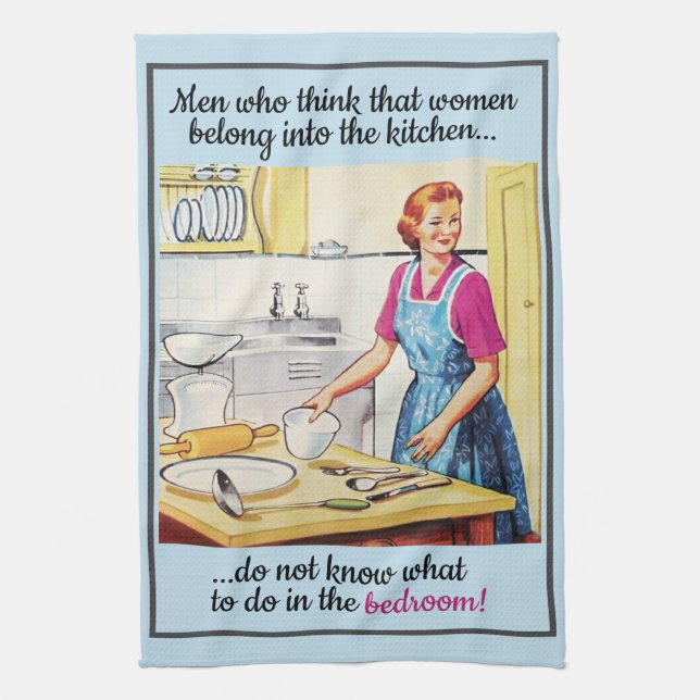 1950's Vintage Funny Feminist Women in Kitchen Towel (Vertical)