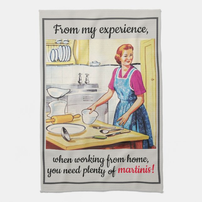 1950's Vintage Funny Housewife Needs Martinis Kitchen Towel (Vertical)
