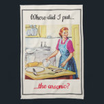 1950's Vintage Funny Murderous Housewife Cooking Kitchen Towel<br><div class="desc">A black humor kitsch retro style towel with a vintage mid century kitchen scene,  showing a housewife who wonders where she put the arsenic. An original design available exclusively at ©Oh_Nostalgia online store. All rights reserved.</div>