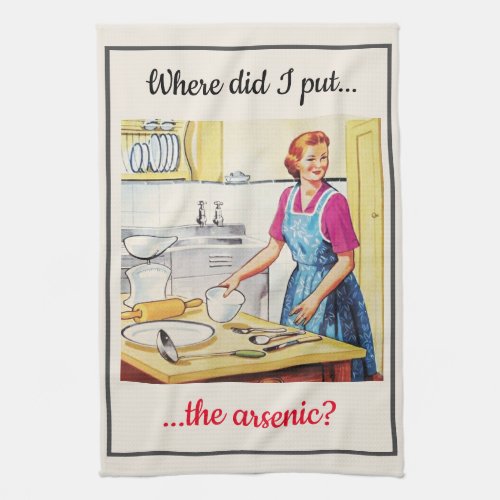 1950s Vintage Funny Murderous Housewife Cooking Kitchen Towel