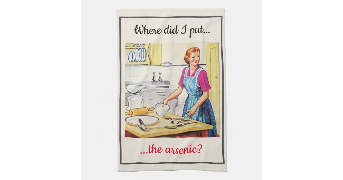1950 S Vintage Funny Murderous Housewife Cooking Kitchen Towel Zazzle Com