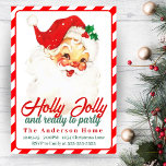 1950s Vintage Holly Jolly Santa Custom Christmas Invitation<br><div class="desc">This mid-century vintage Christmas party invitation features Santa Claus with the words 'Holly Jolly and ready to party' with a bright red and white candy cane border and backing.  Customize by adding your personal party details.</div>