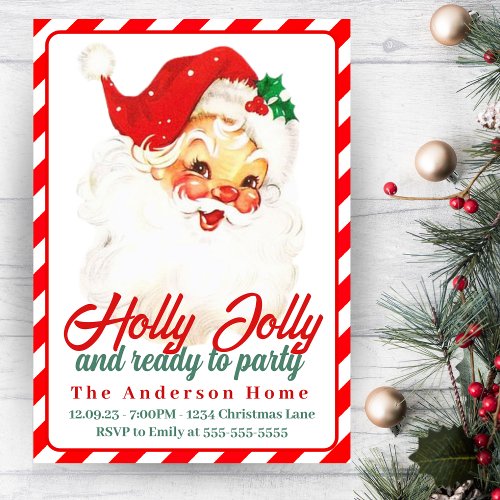 1950s Vintage Holly Jolly Santa Custom Christmas Invitation