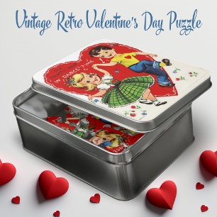 1950s Vintage Kids Dancing Valentine's Day Jigsaw Puzzle