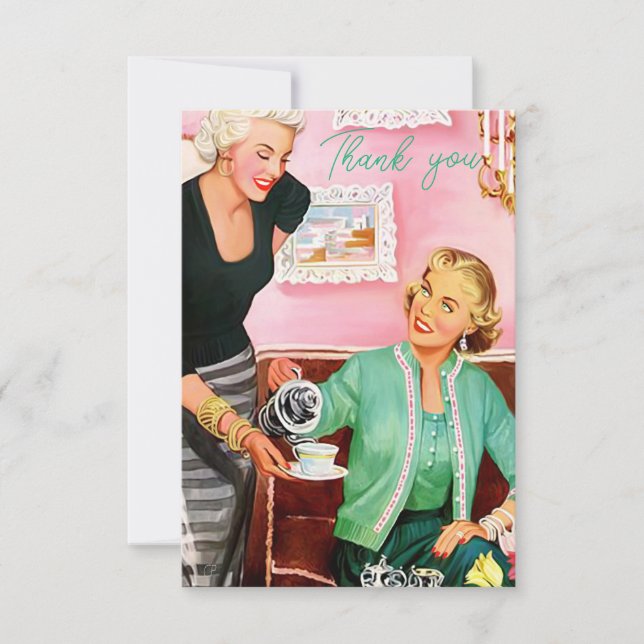 1950's Vintage Ladies enjoying afternoon tea Thank You Card (Front)