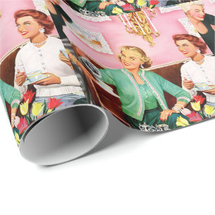 1950's Vintage Ladies enjoying afternoon tea Wrapping Paper