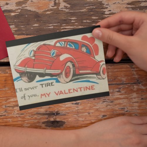 1950s Vintage Red Classic Car Valentine Holiday Postcard