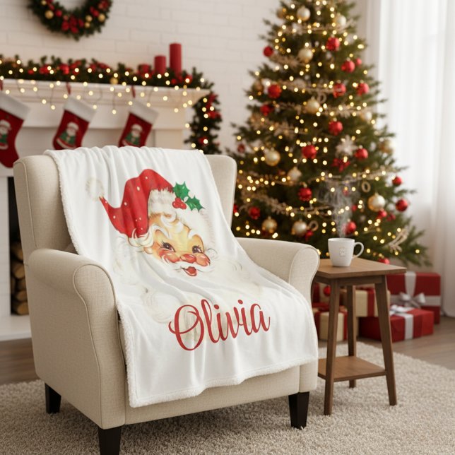1950s Vintage Retro Santa Claus Custom Christmas Sherpa Blanket (1950s Vintage Retro Santa Claus Custom Christmas Sherpa Blanket)