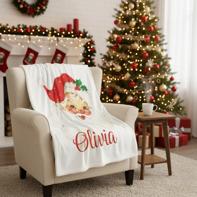 1950s Vintage Retro Santa Claus Custom Christmas Sherpa Blanket

