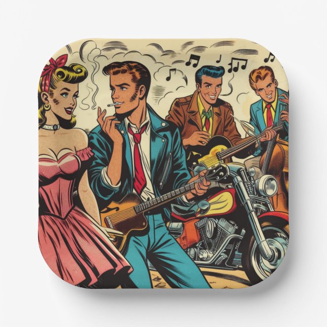 1950s Vintage Rock and Roll Comics Paper Plates (Front)