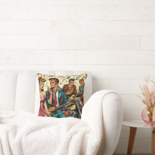 1950s Vintage Rock and Roll Comics Throw Pillow