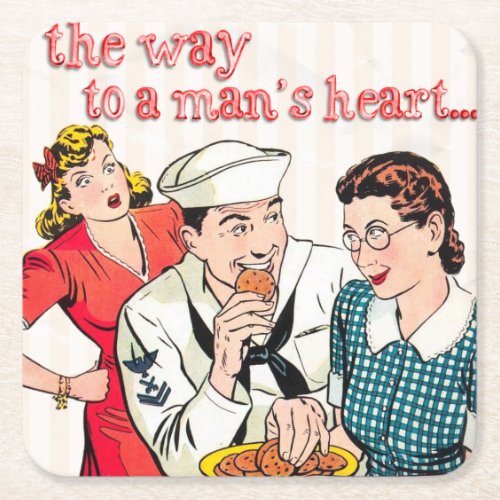 1950s Vintage Sailor and Housewife Square Paper Coaster