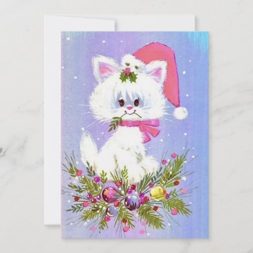 1950s Vintage Wishing You A Meowy Christmas Cat Holiday Card