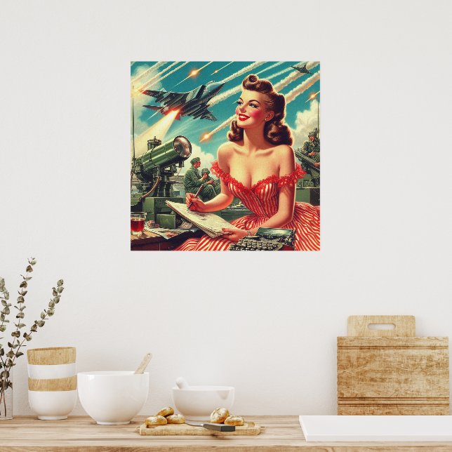 1950s Vintage Woman Illustration Poster | Zazzle