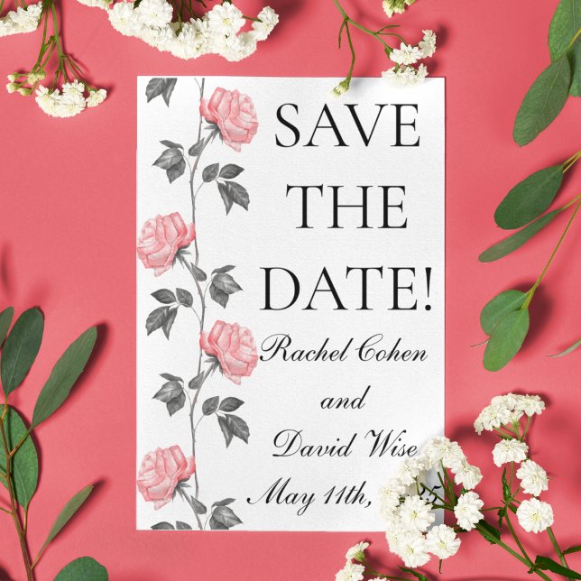 1950's Wallpaper Roses Wedding Save-the-Date Postcard (Creator Uploaded)