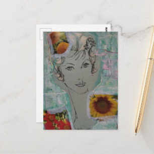 1950s Woman and Flowers Retro Hair Style Collage Postcard