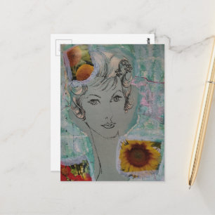 1950s Woman Retro Hair Style Mixed Media Collage Postcard