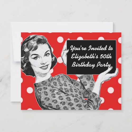 1950s Woman with a Sign Birthday Invitation