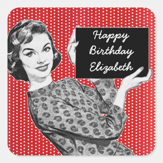 1950s Woman with a Sign Birthday Square Sticker