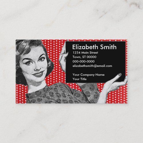1950s Woman with a Sign Business Card Templates