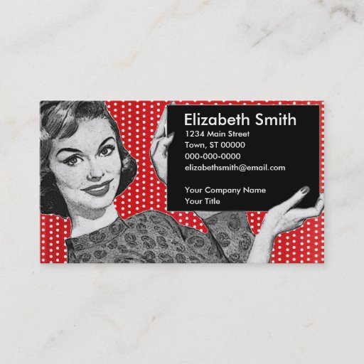 Customizable 1950s Woman with a Sign Business Card Templates