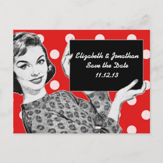 1950s Woman with a Sign Save the Date Announcement Postcard