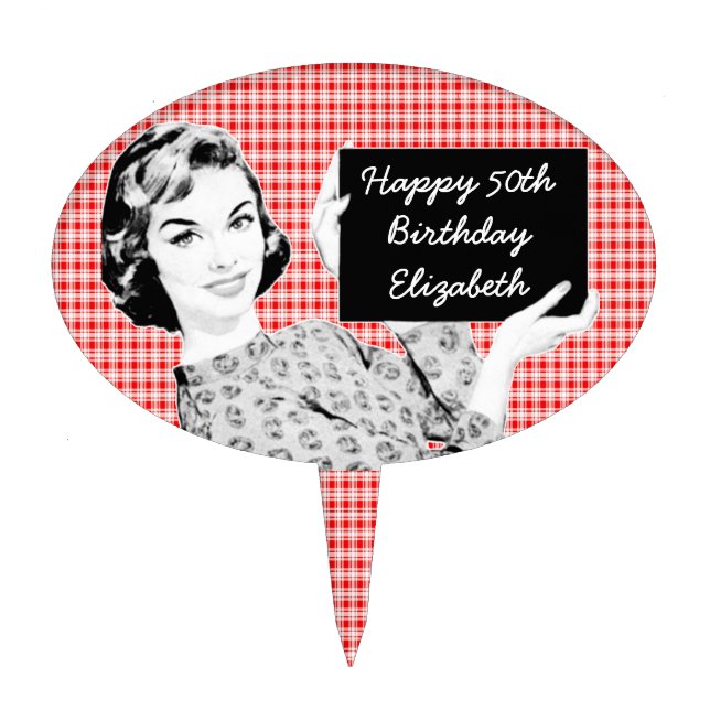 1950s Woman with a Sign V2 Cake Topper (Front)