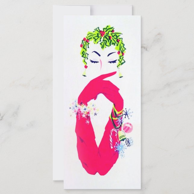 1950s Woman with Long Pink Gloves Christmas card (Front)