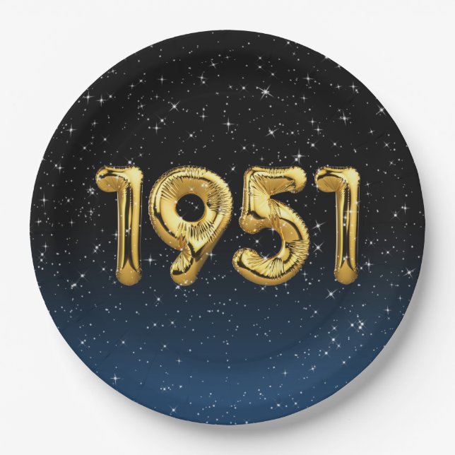 1951 Birthday Balloons In Stars Paper Plates (Front)
