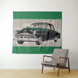 1951 green Plymouth Cranbrook car print Tapestry
