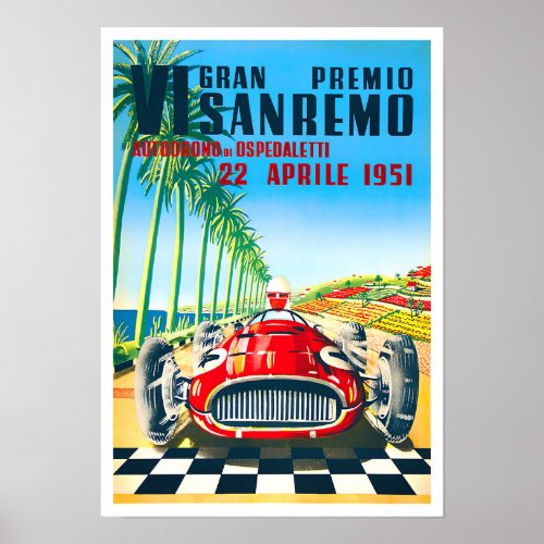 1951 San Remo Italy Grand Prix vintage racing Poster
