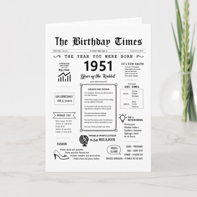 1951 The Year You Were Born Birthday Card (Front)