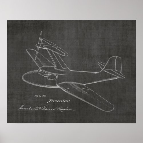 1951 Top Prop Airplane Patent Art Drawing Print
