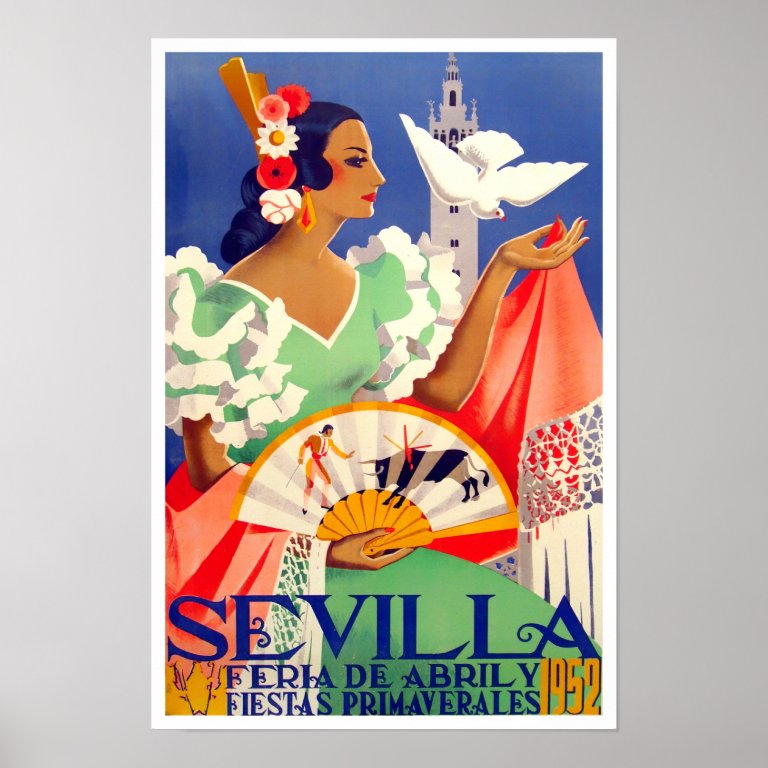 1952 Feria de Sevilla vintage travel Poster